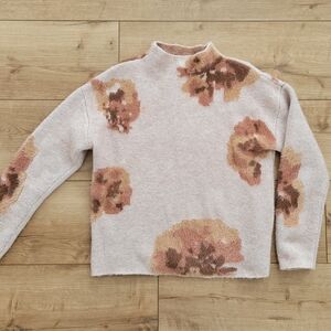 Tribal Floral Cowl Neck Sweater - Cream and Brown